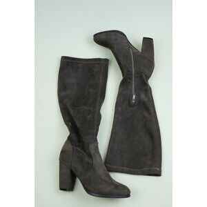 Chic Size 6.5 Women's Half Calf Gray Suede Heeled Boots